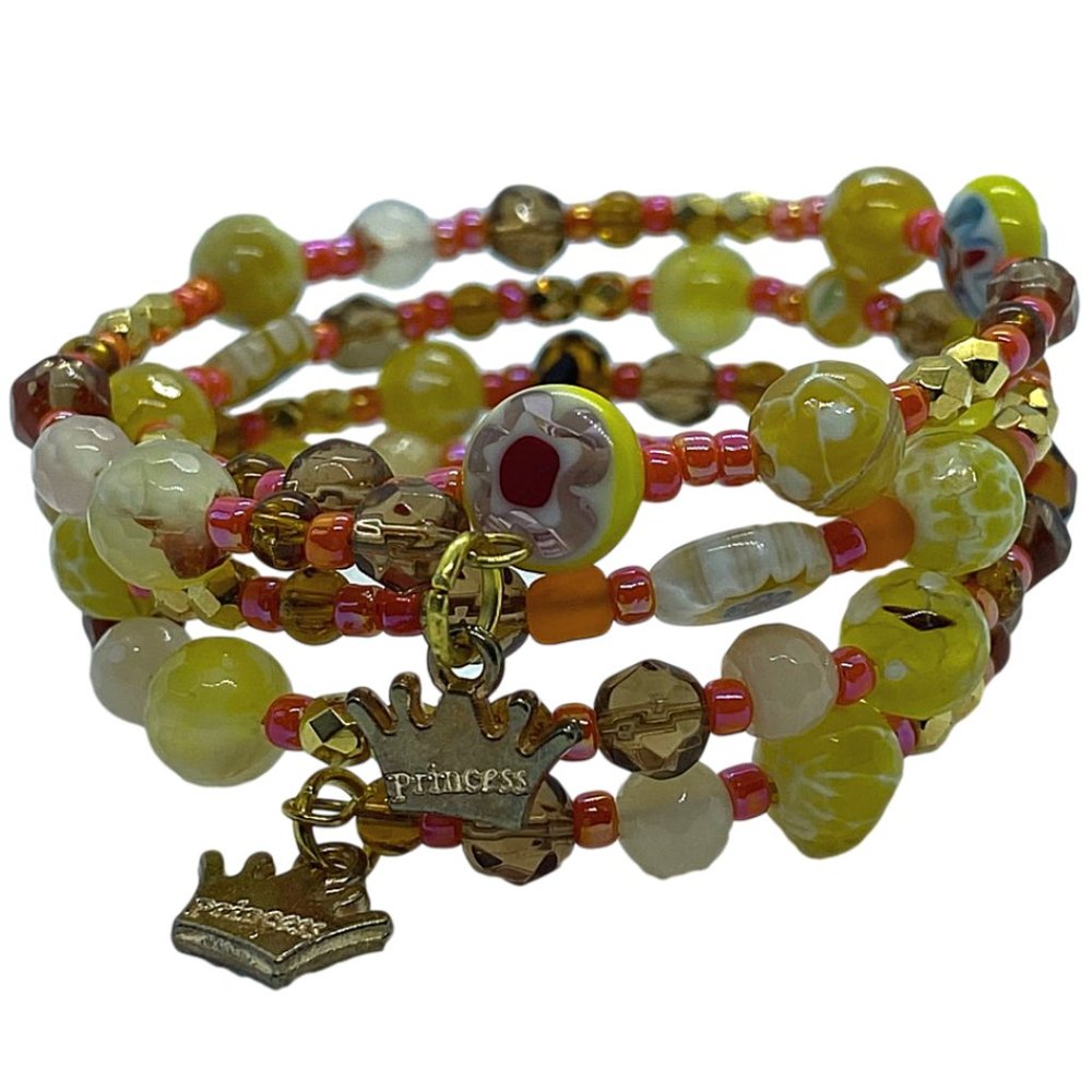 Princess Wired Beaded Wrap Bracelet - Gold, Pink